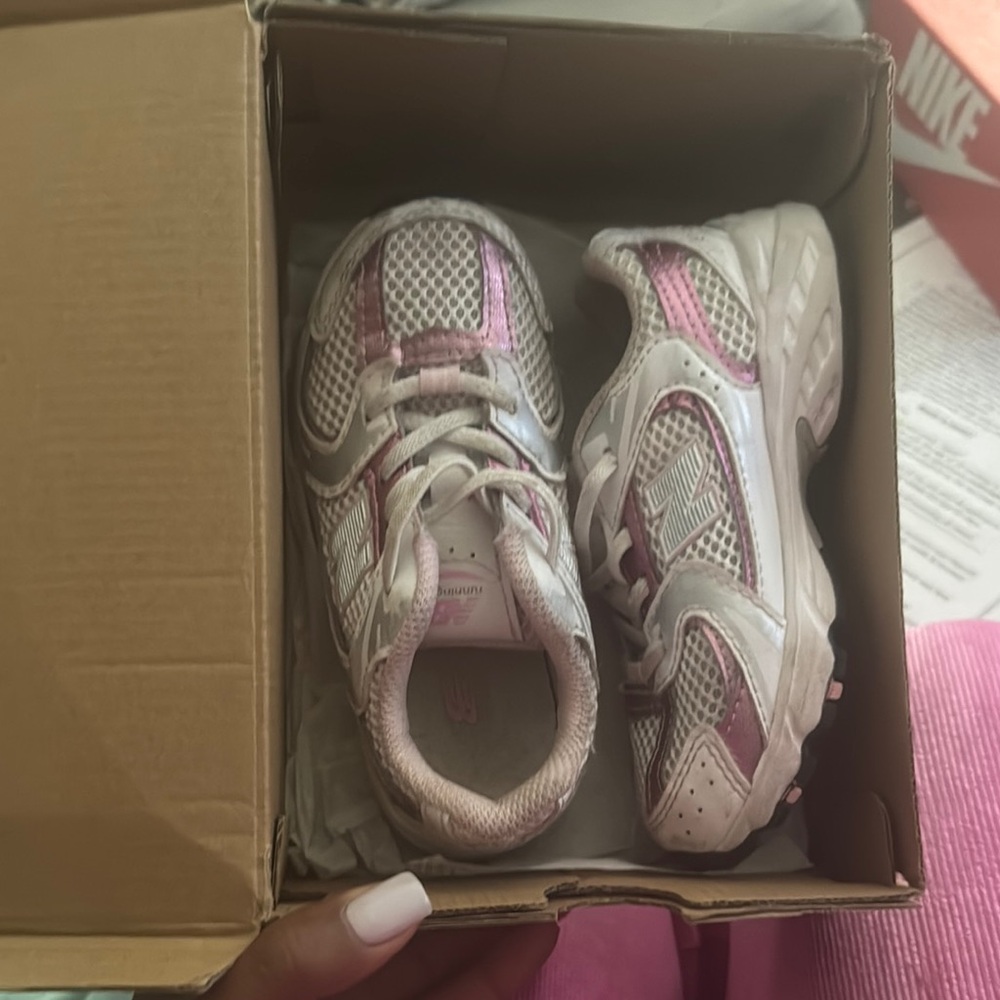 New Balance Kids Pink and White Sneakers